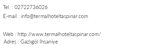 Termal Tapnar Hotel telefon numaralar, faks, e-mail, posta adresi ve iletiim bilgileri